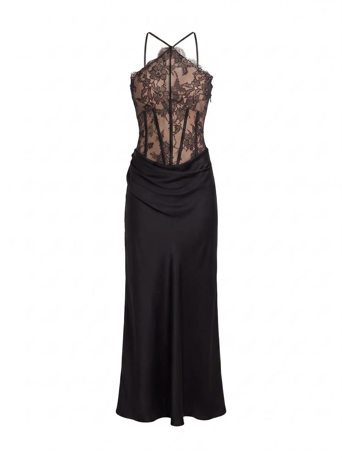 Nellie Lace Halter Maxi Black/ Nude_mannequin