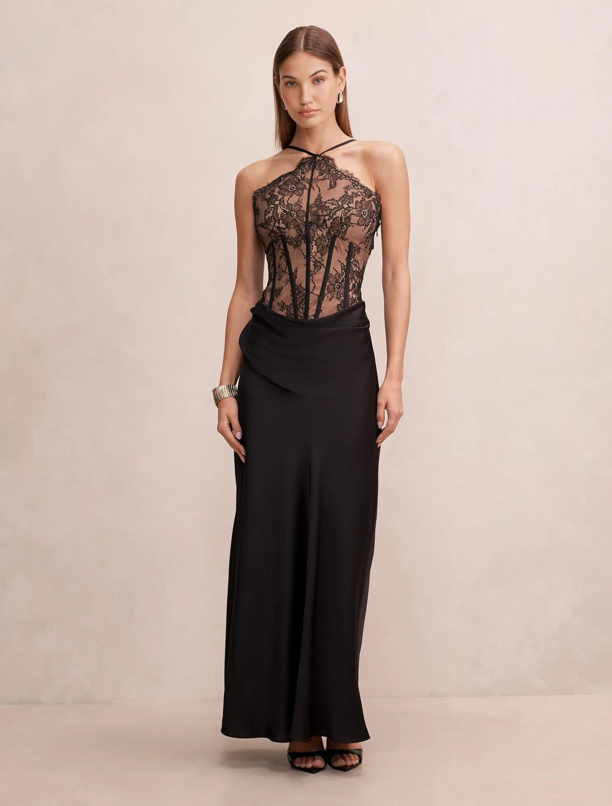Nellie Lace Halter Maxi Black/ Nude