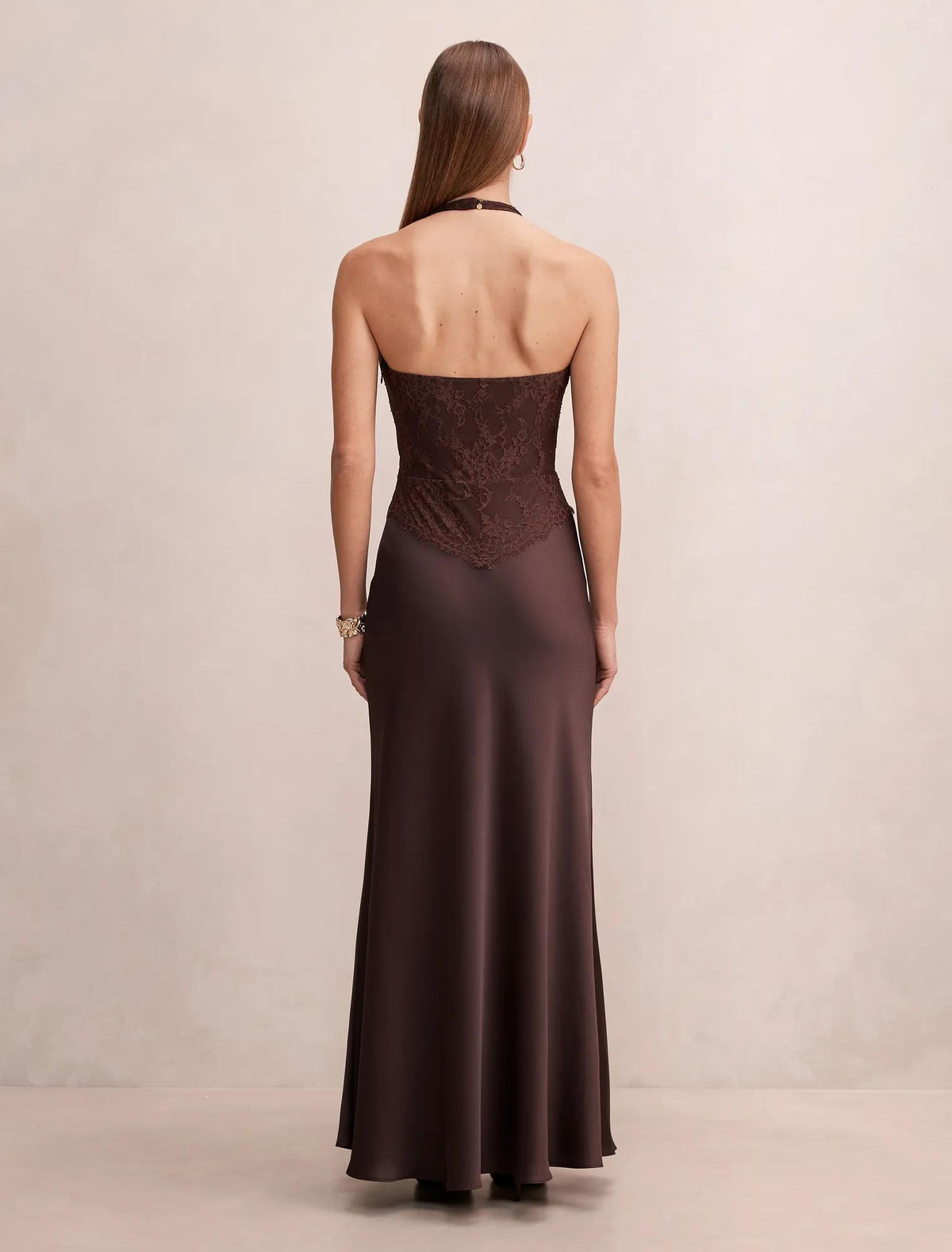 Mandi Lace Halter Neck Dress Chocolate Freckle