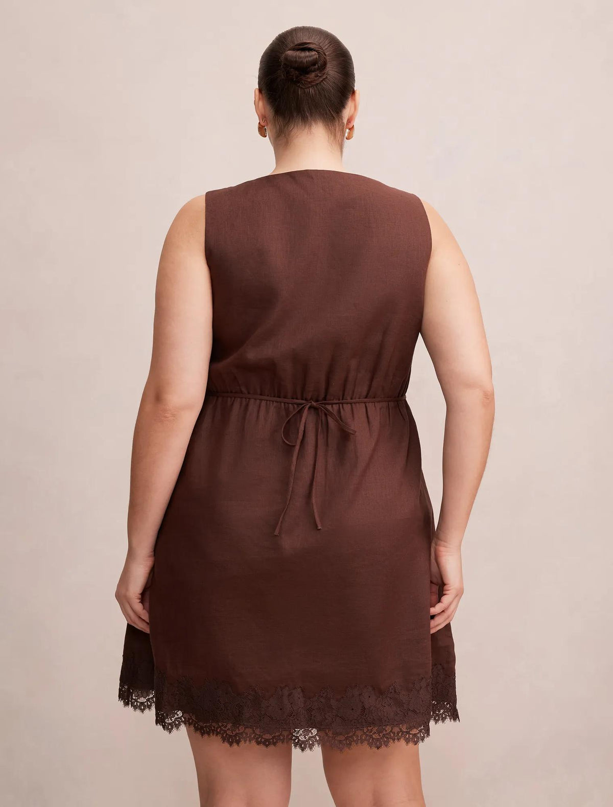 Zali Curve Lace Linen Mini Dress Chocolate