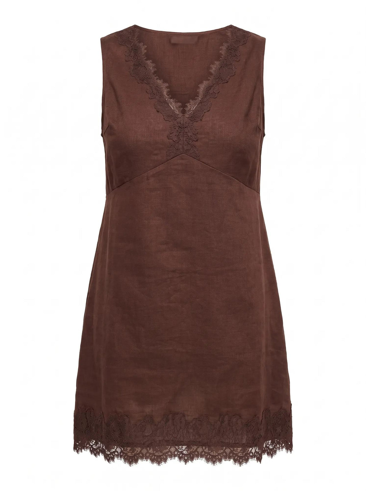 Zali Curve Lace Linen Mini Dress Chocolate_mannequin