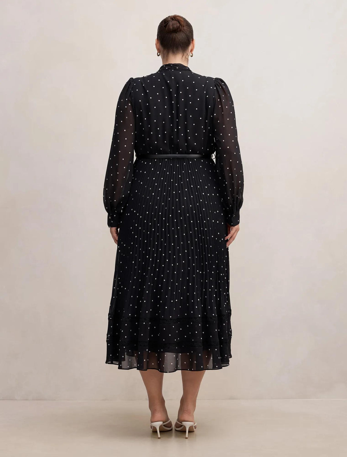 Clara Curve Pleated Lace Trim Midi Dress Dark Risley Spot