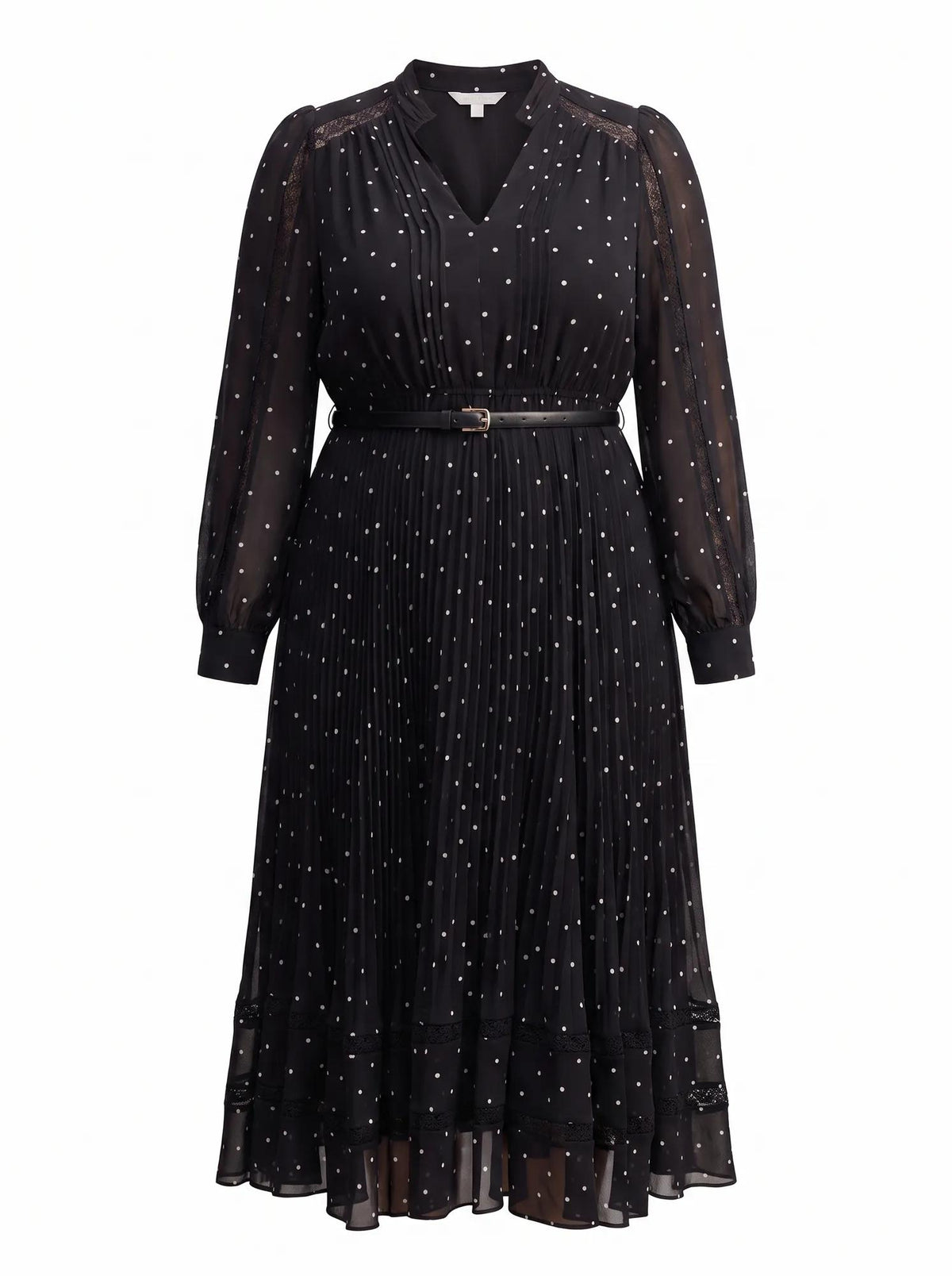 Clara Curve Pleated Lace Trim Midi Dress Dark Risley Spot_mannequin