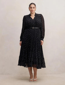 Clara Curve Pleated Lace Trim Midi Dress Dark Risley Spot