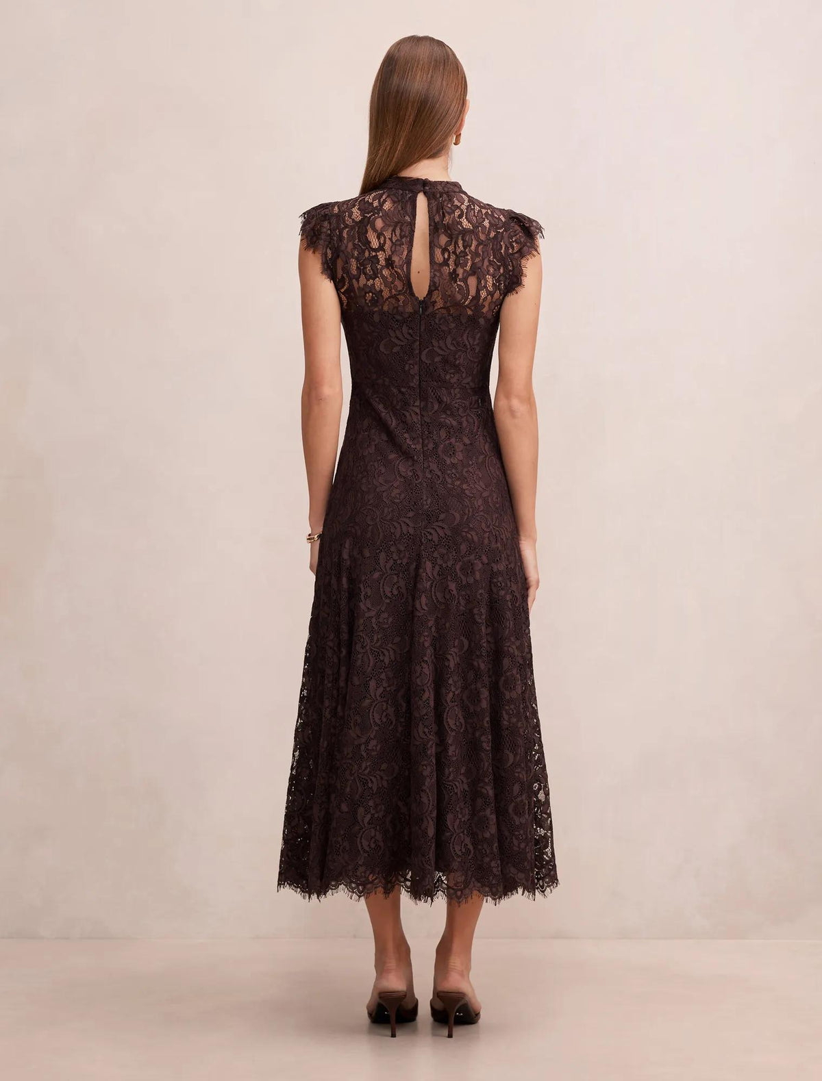 Arielle Lace Midi Dress Plum Brown