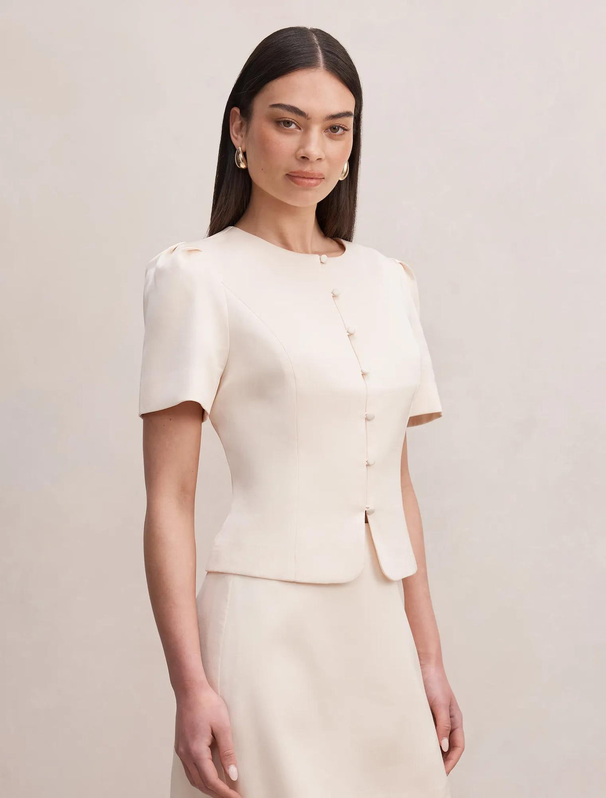 Tarni Structured Satin Blouse Powder Puff Co-ord