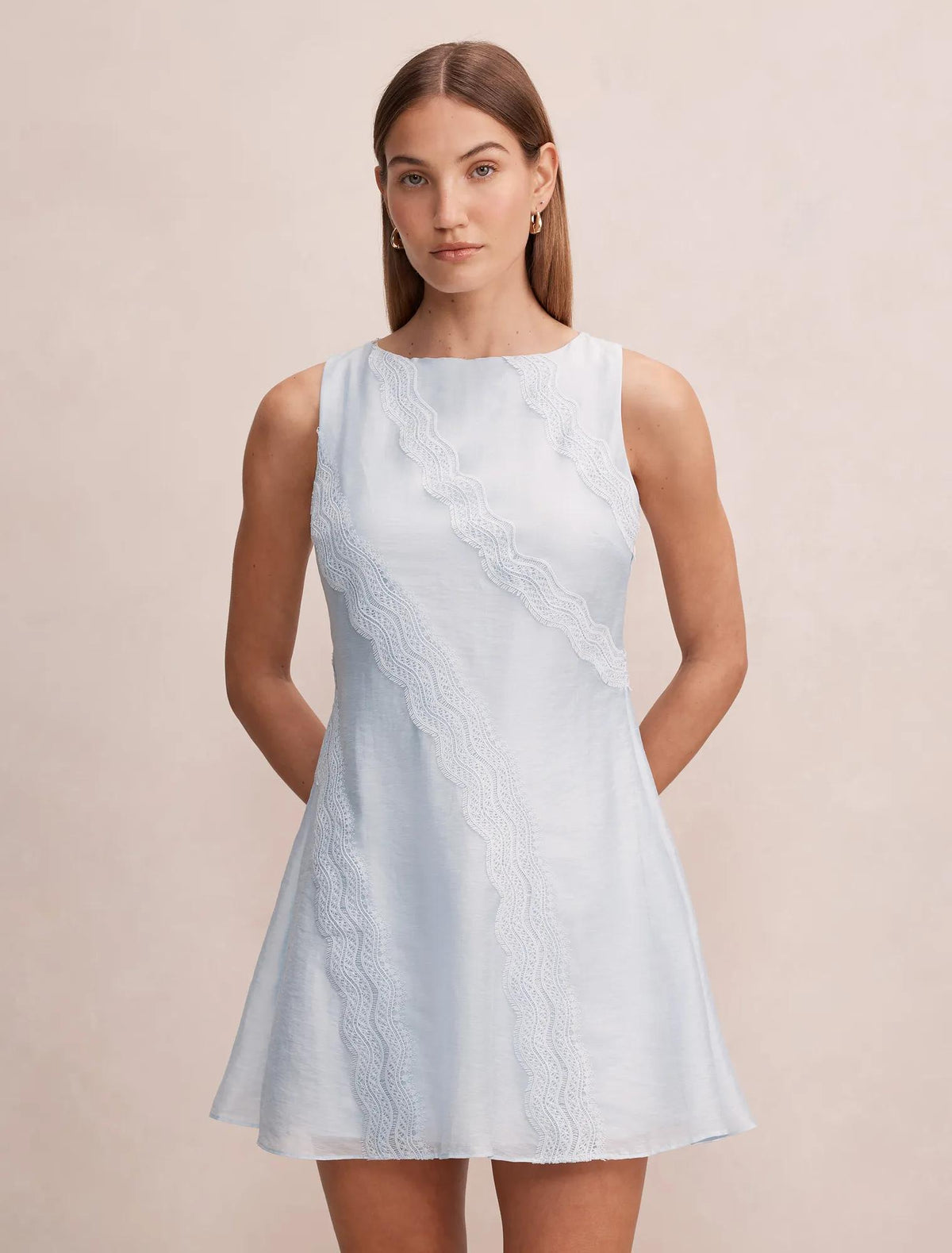 Hannah Lace Detail Mini Dress Bluebell