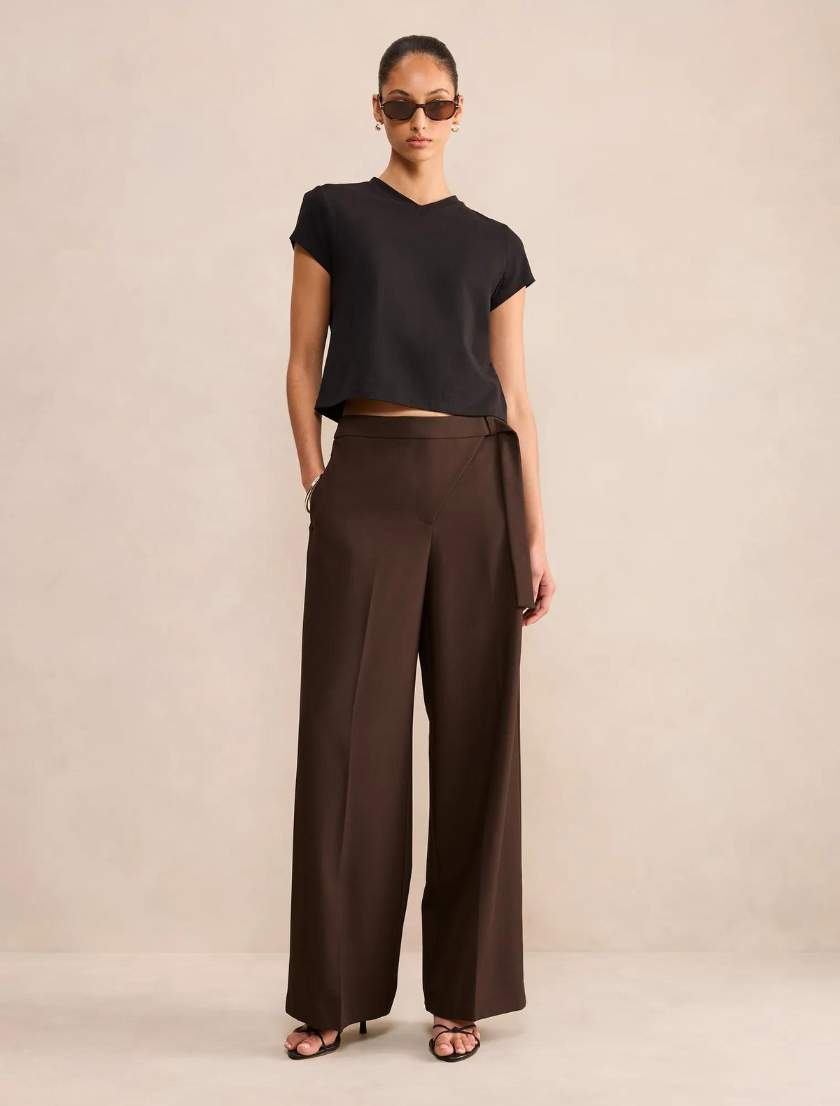 Mila Wrap Wide Leg Pant Dark Chocolate