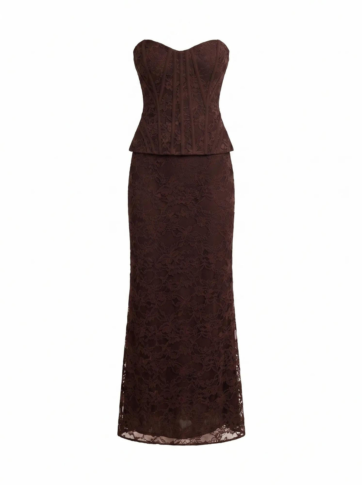 Myla Lace Corset Maxi Dress Chocolate Freckle_mannequin
