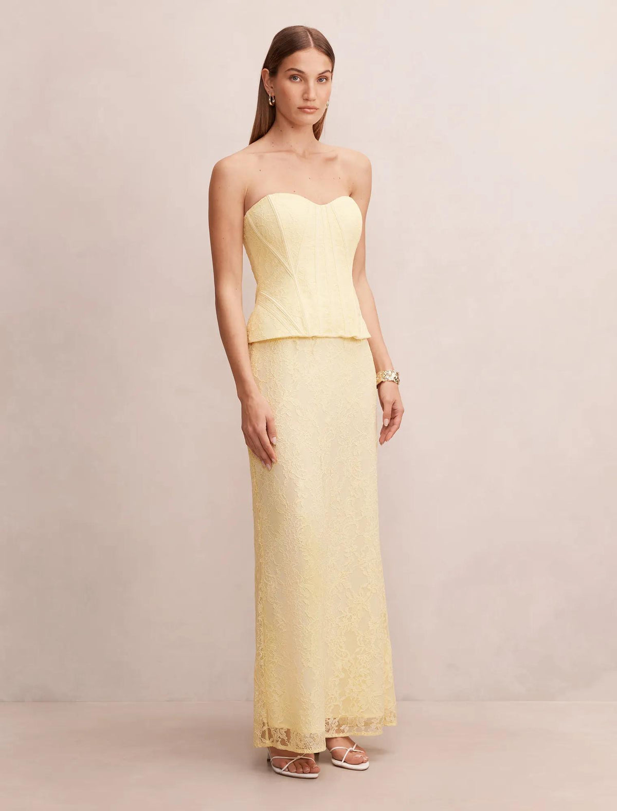 Myla Lace Corset Maxi Dress Lemon