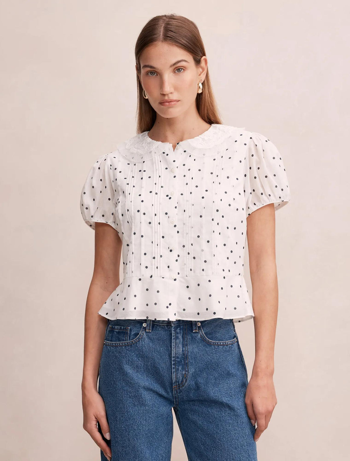 Cece Peplum Blouse Navy Findon Spot