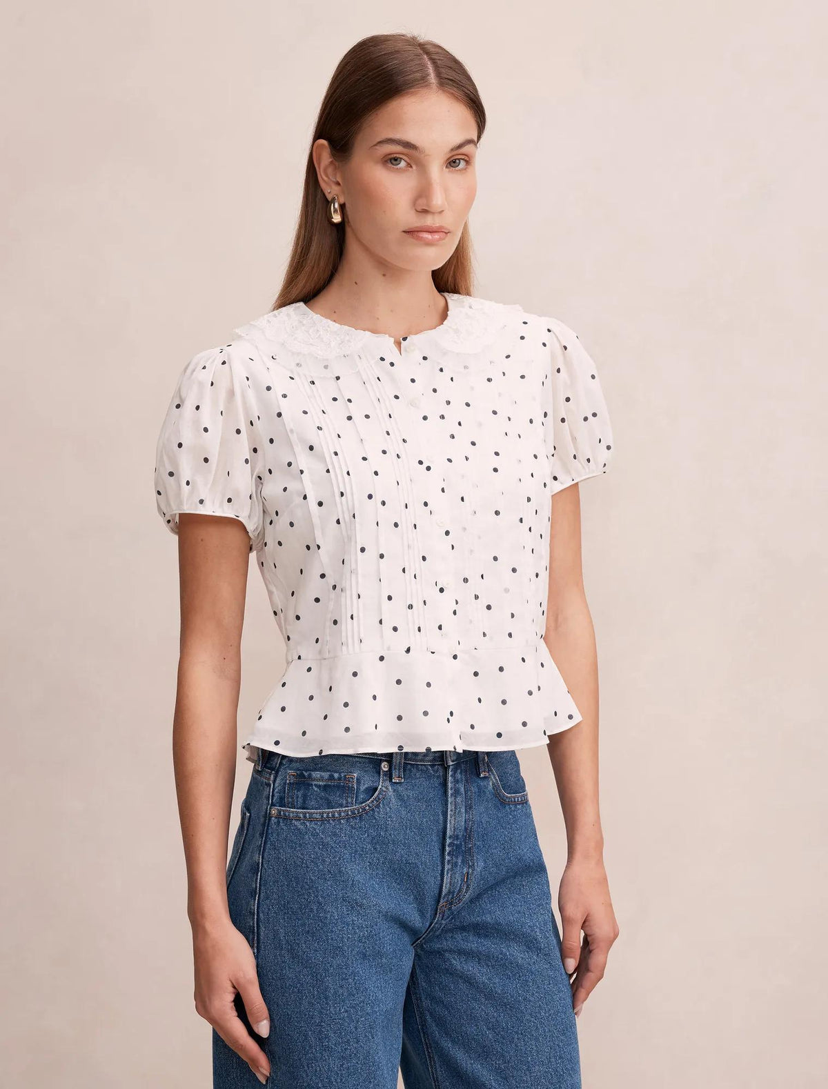 Cece Peplum Blouse Navy Findon Spot