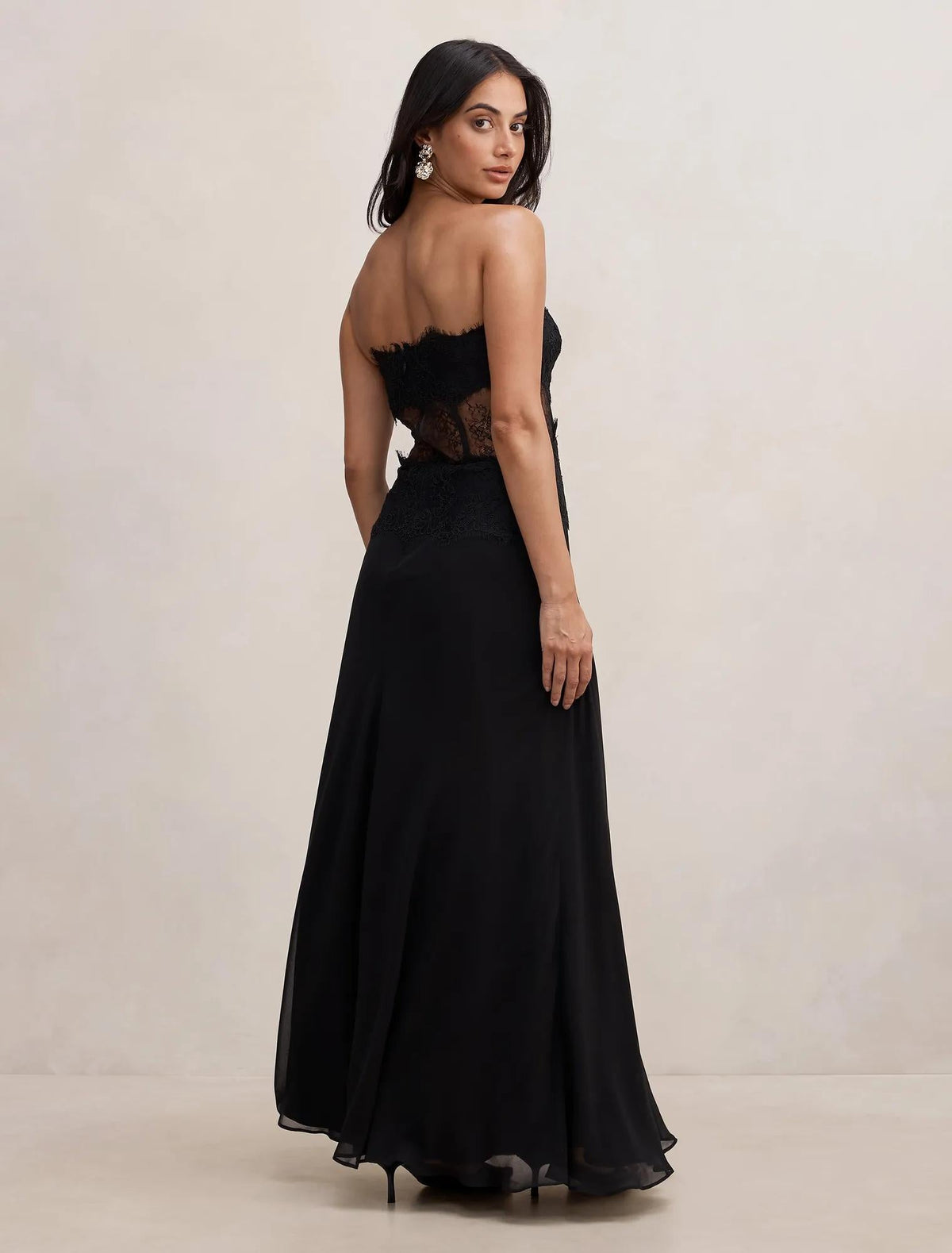 Amity Lace Corset Sheer Maxi Black