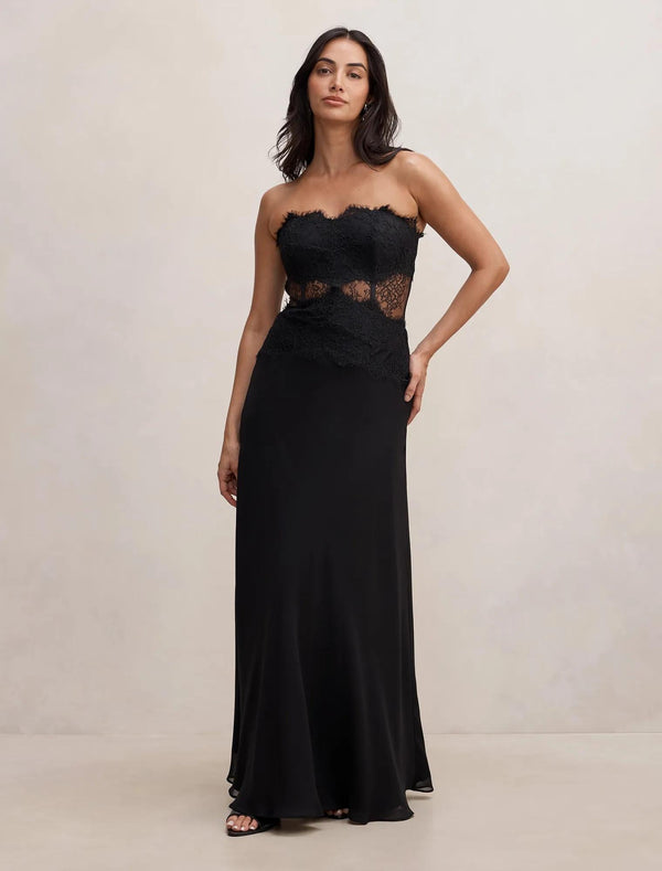 Amity Lace Corset Sheer Maxi Black