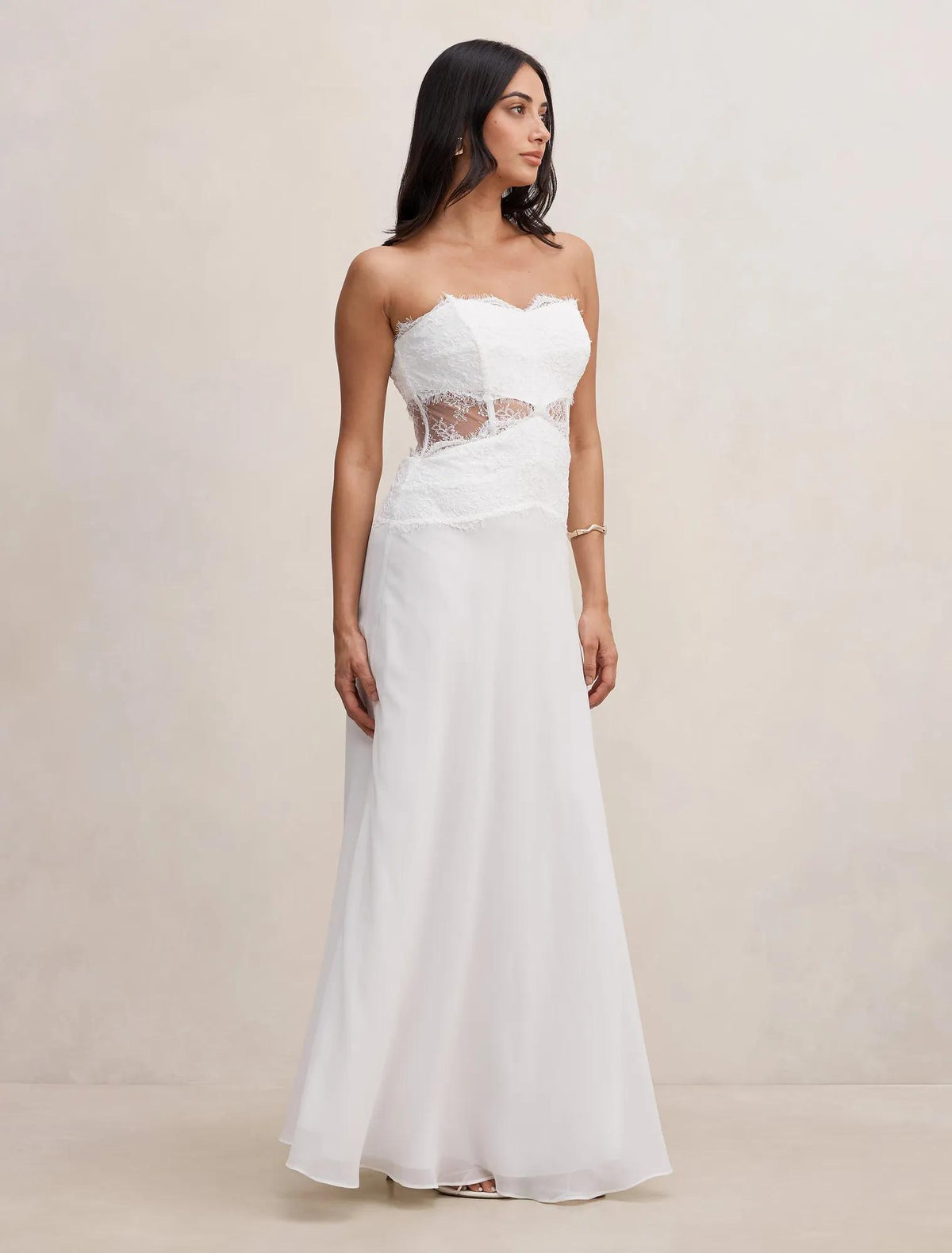 Amity Lace Corset Sheer Maxi Dress Ivory