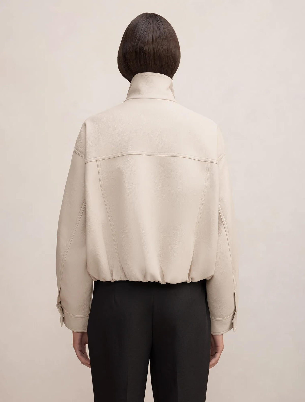 Shay Faux Leather Funnel Neck Bomber Jacket Bone