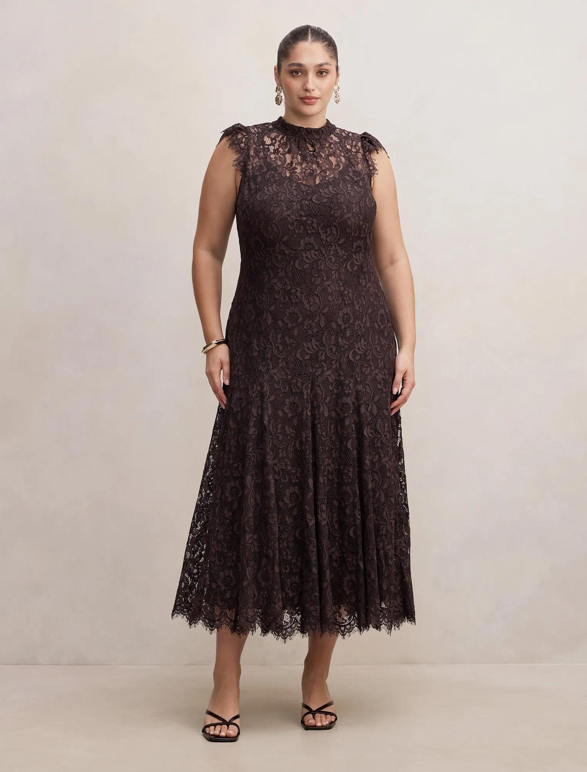 Arielle Curve Lace Midi Dress Plum Brown