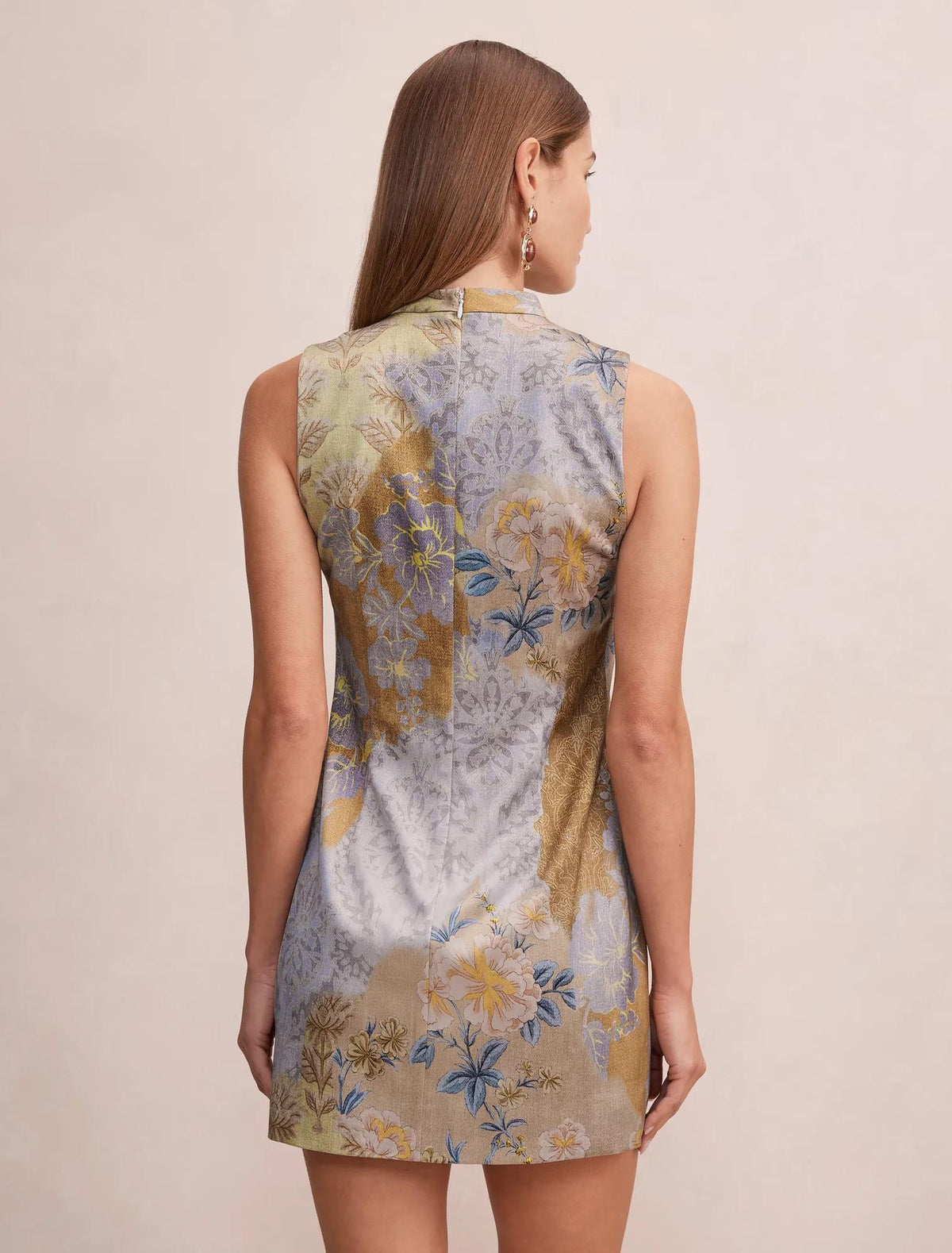 Jade Keyhole Satin Mini Dress Gilded Floral
