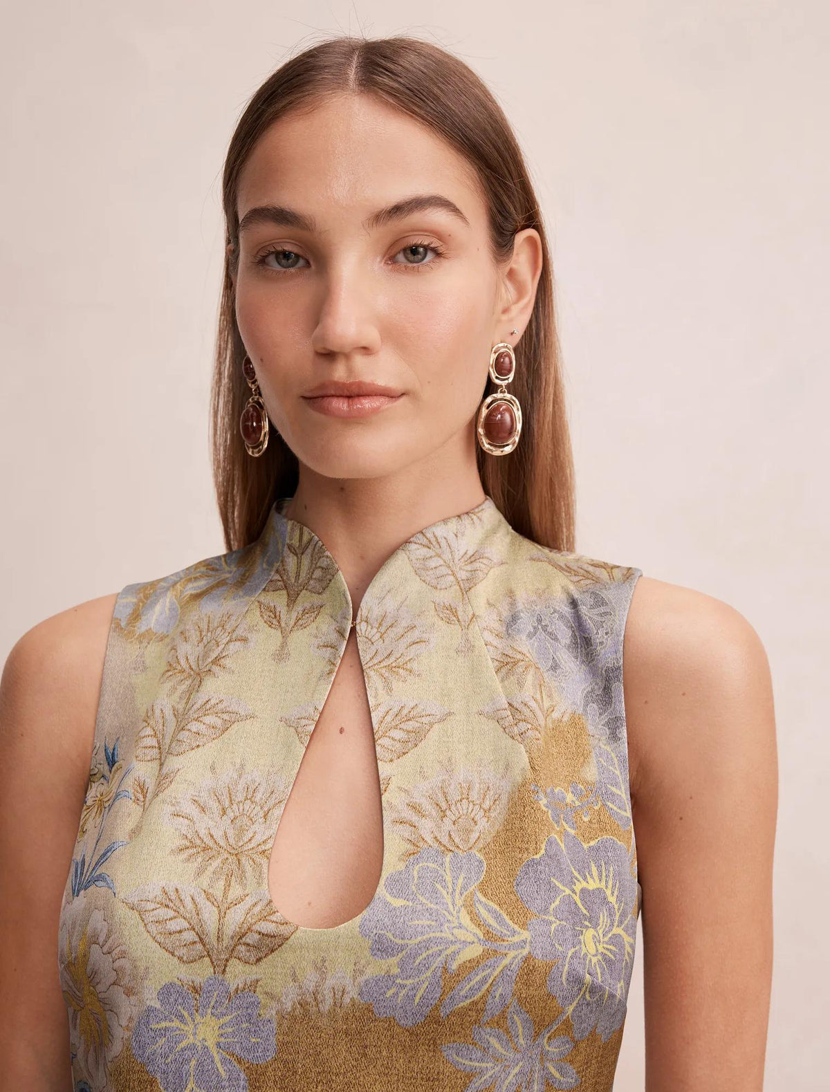 Jade Keyhole Satin Mini Dress Gilded Floral