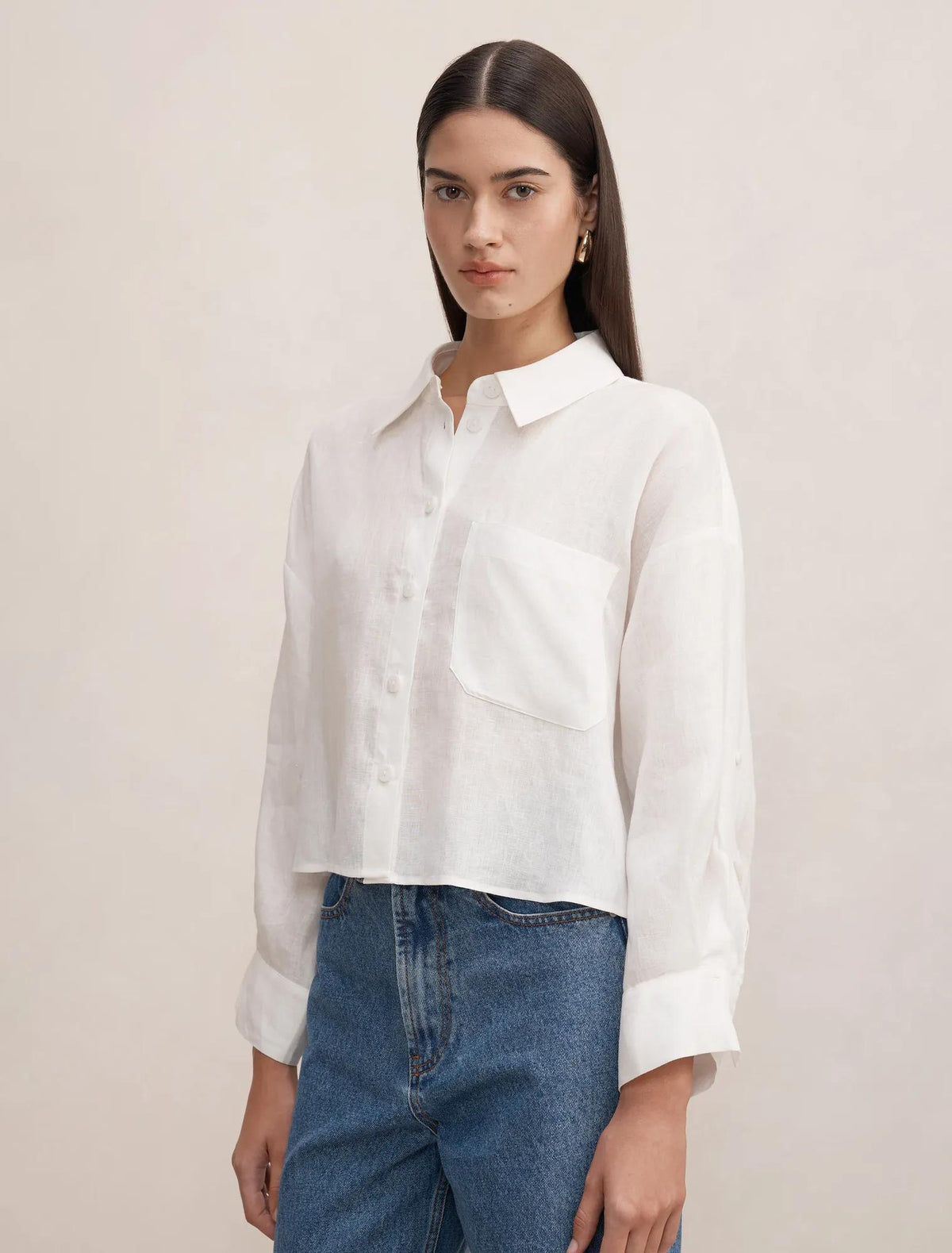 Bowie Cropped Shirt Porcelain