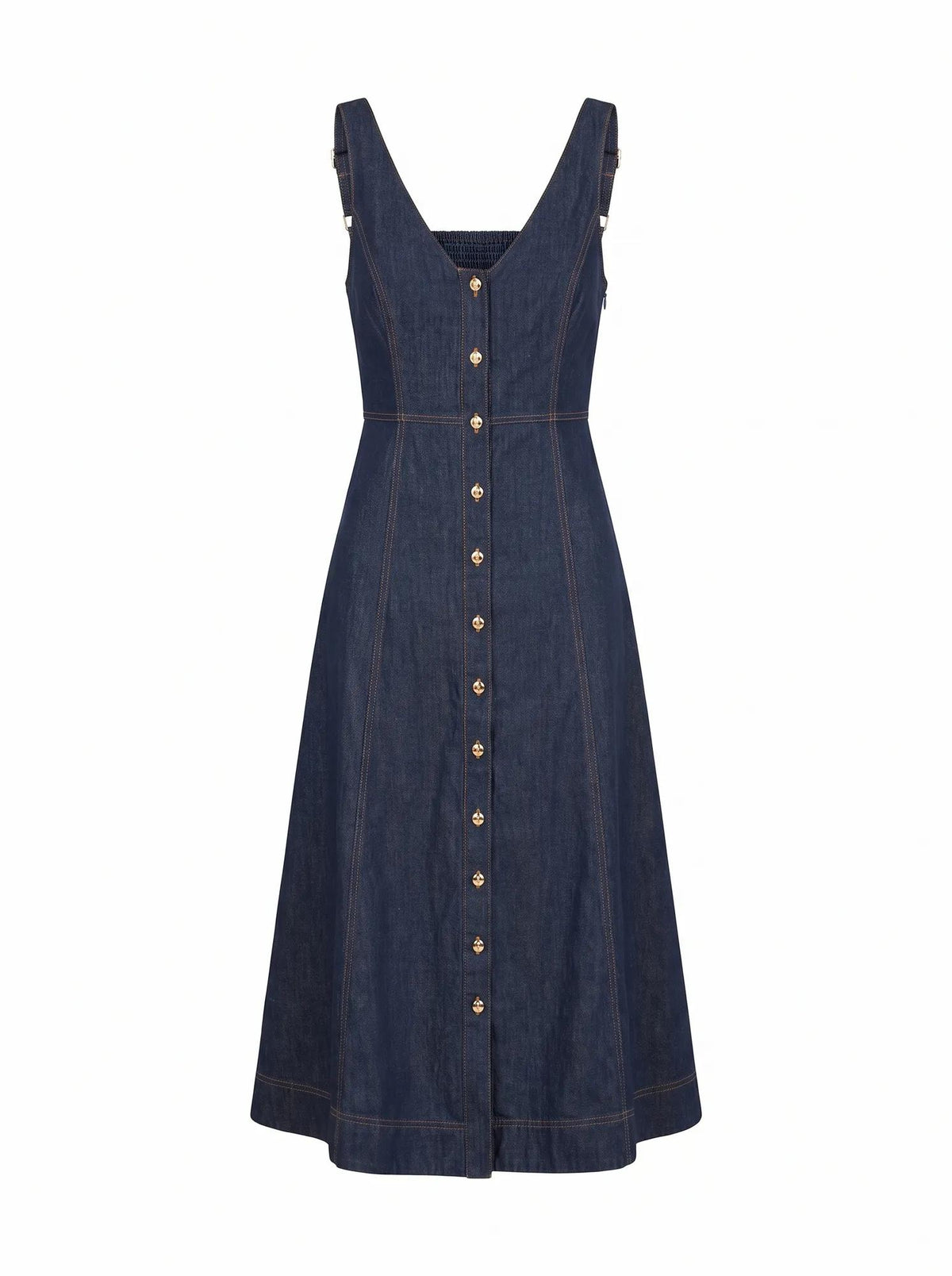 Anna V-Neck Chambray Midi Dress Dark Indigo Chambray_mannequin