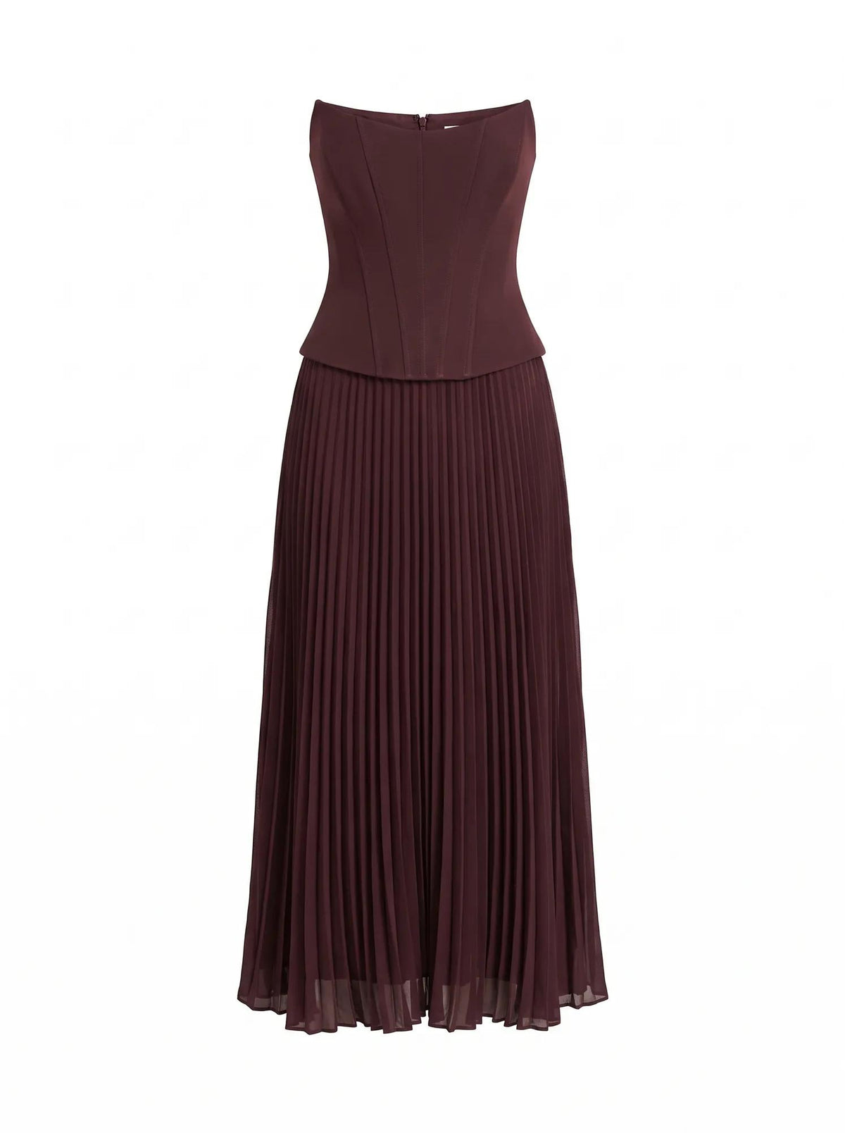 August Pleated Corset Midi Dress Dark Chocolate_mannequin