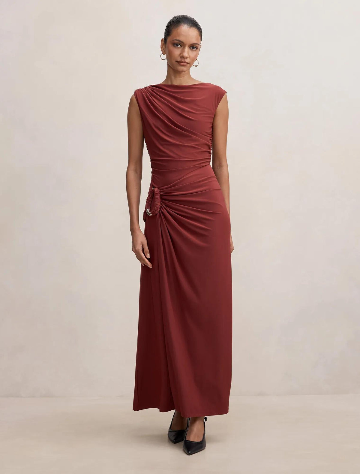 Fiora Petite Hardware Jersey Dress Burgundy