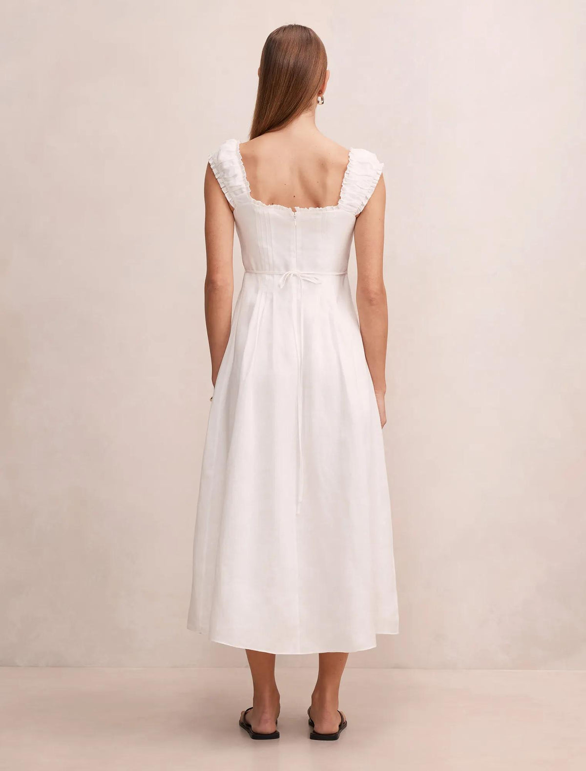 Adriana Pintuck Linen Midi Dress Porcelain