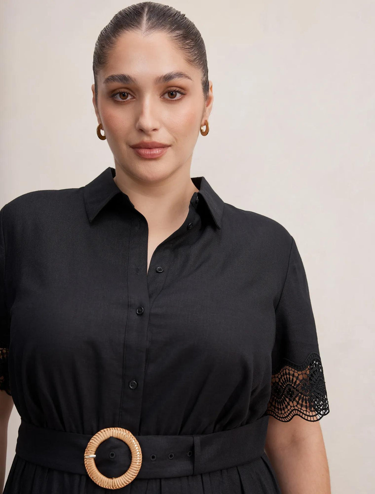 Eliana Curve Lace Trim Midi Dress Black