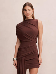 Rosalie Jersey Tie Mini Dress Chocolate