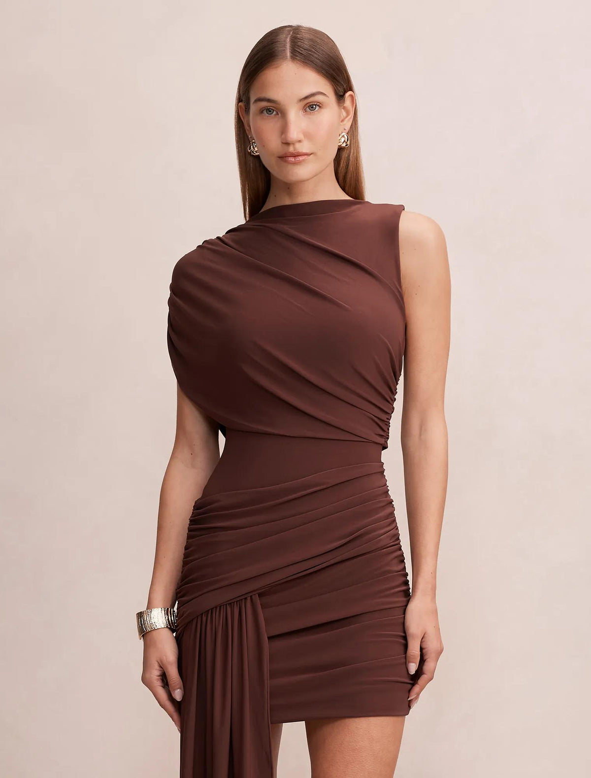 Rosalie Jersey Tie Mini Dress Chocolate