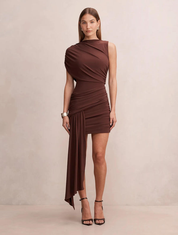 Rosalie Jersey Tie Mini Dress Chocolate