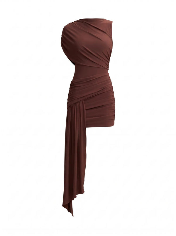 Rosalie Jersey Tie Mini Dress Chocolate_mannequin