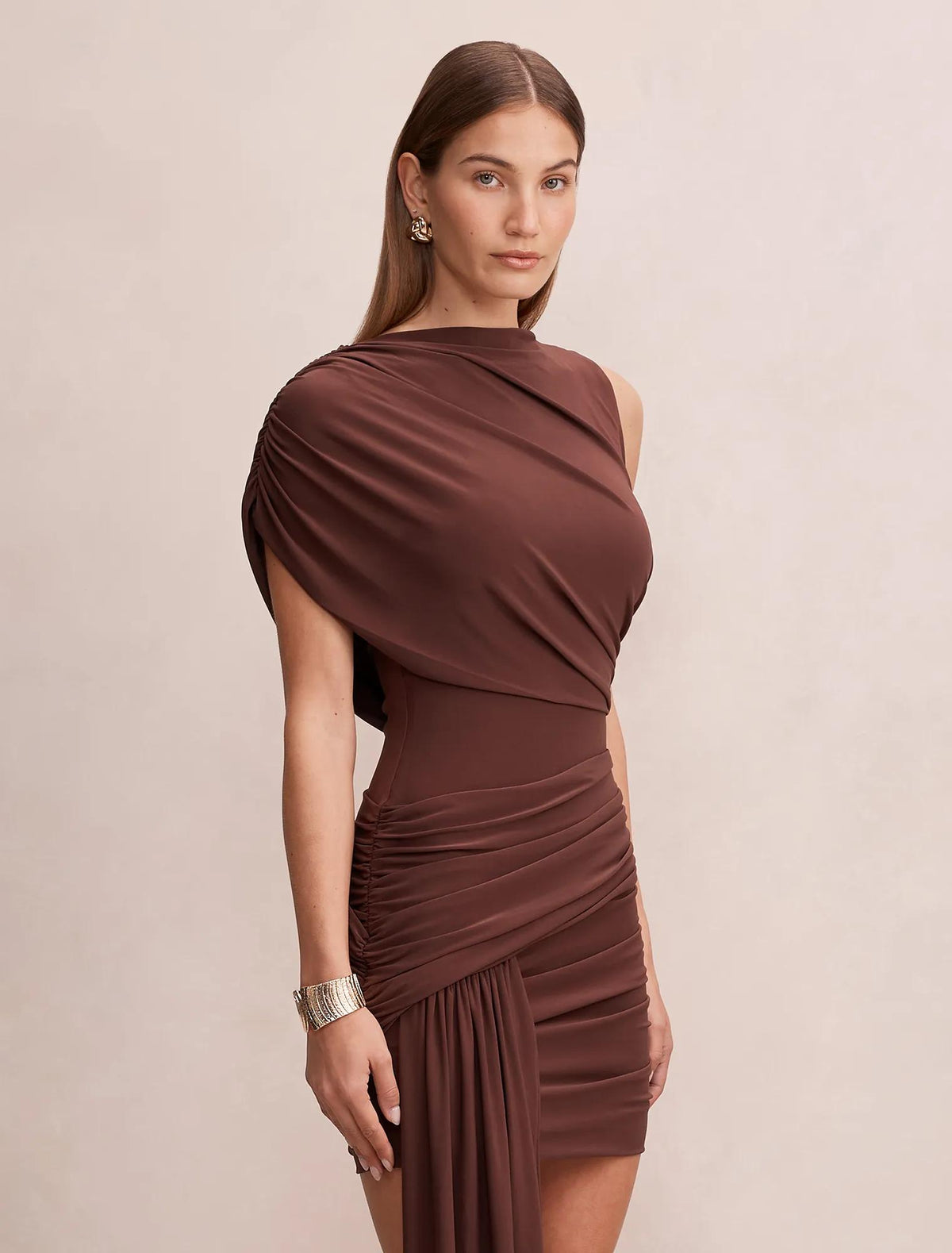 Rosalie Jersey Tie Mini Dress Chocolate