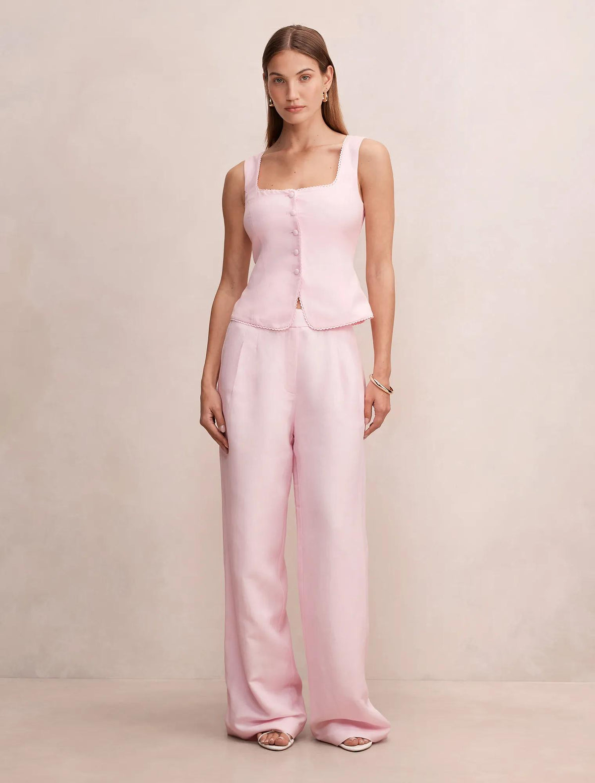 Romy Button Top Pink Whisper Set
