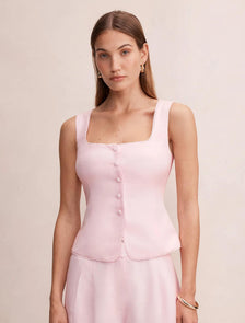 Romy Button Top Pink Whisper Set