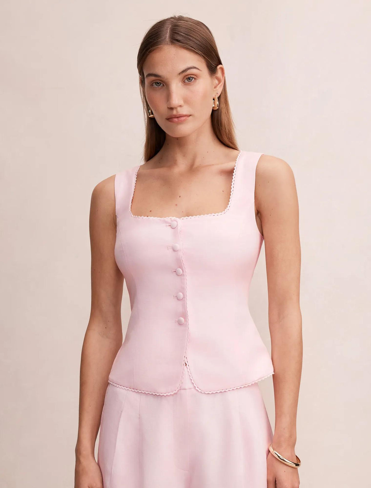 Romy Button Top Pink Whisper Set