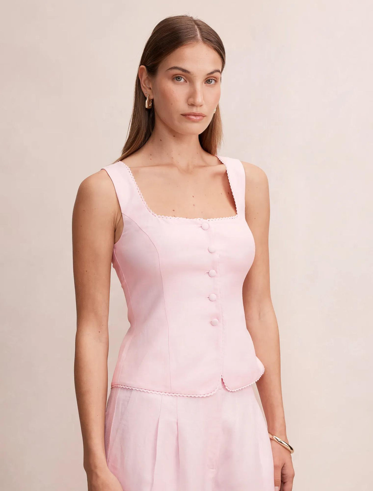 Romy Button Top Pink Whisper Set