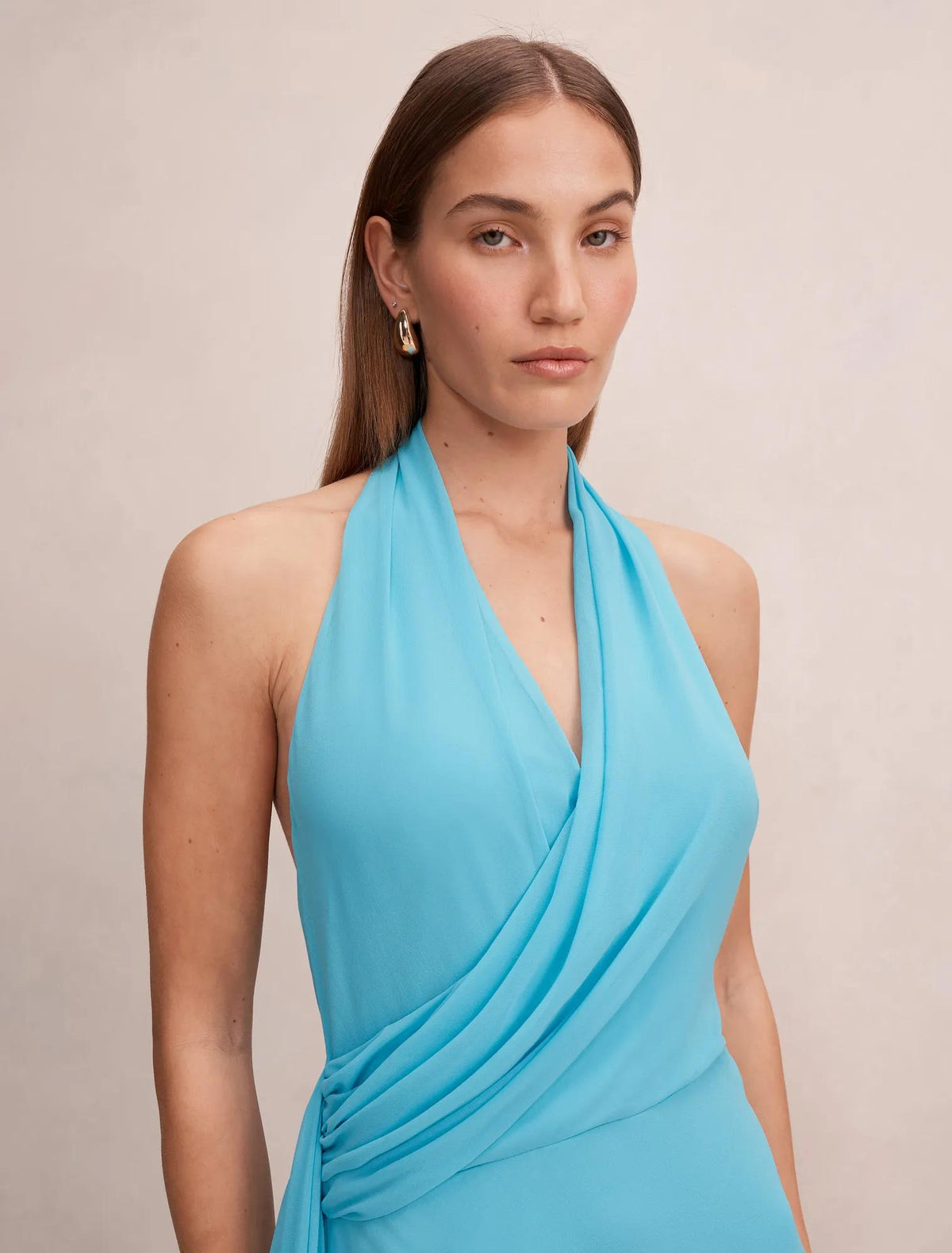 Rory Halter Drape Maxi Dress Blue Mist