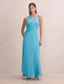 Rory Halter Drape Maxi Dress Blue Mist
