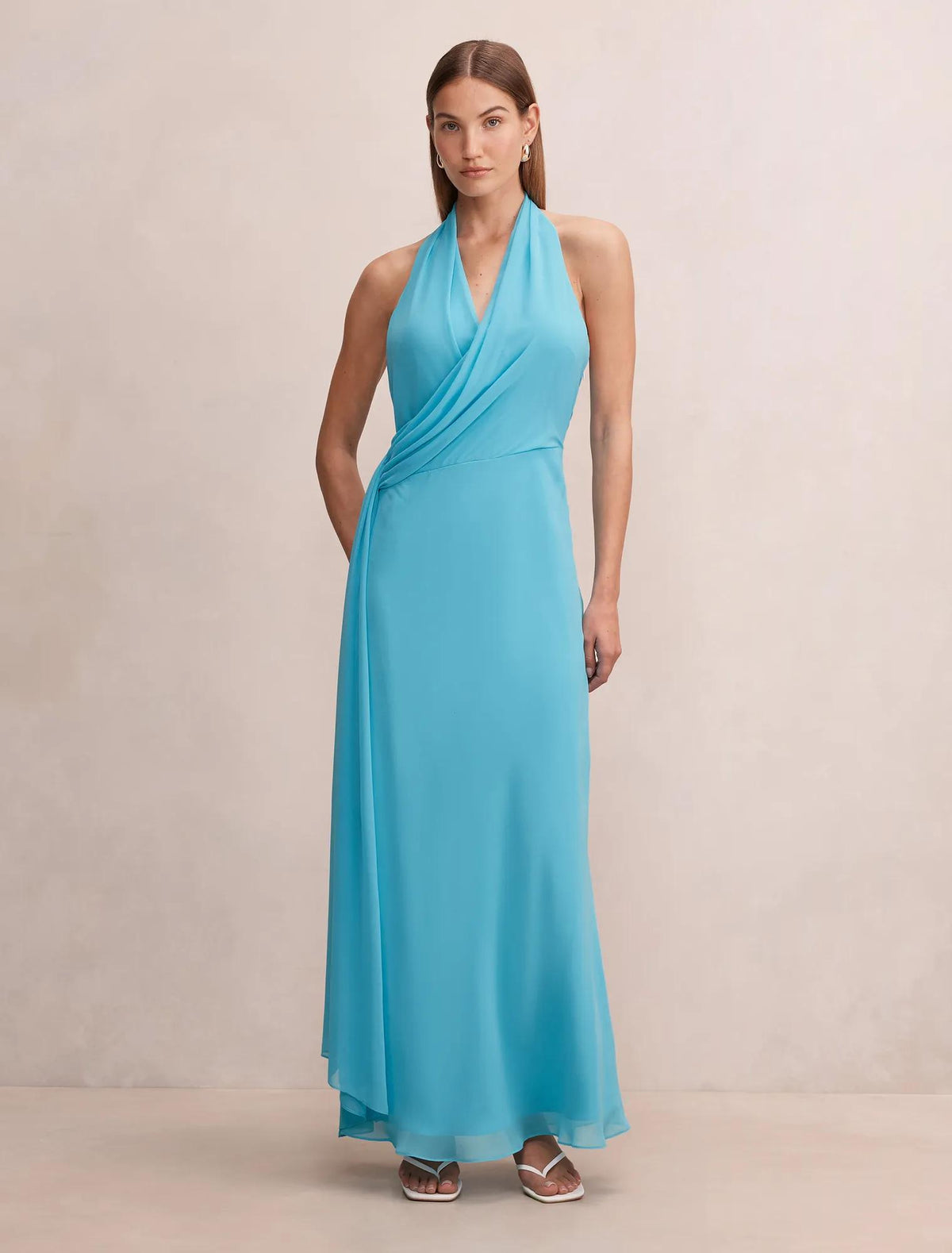 Rory Halter Drape Maxi Dress Blue Mist