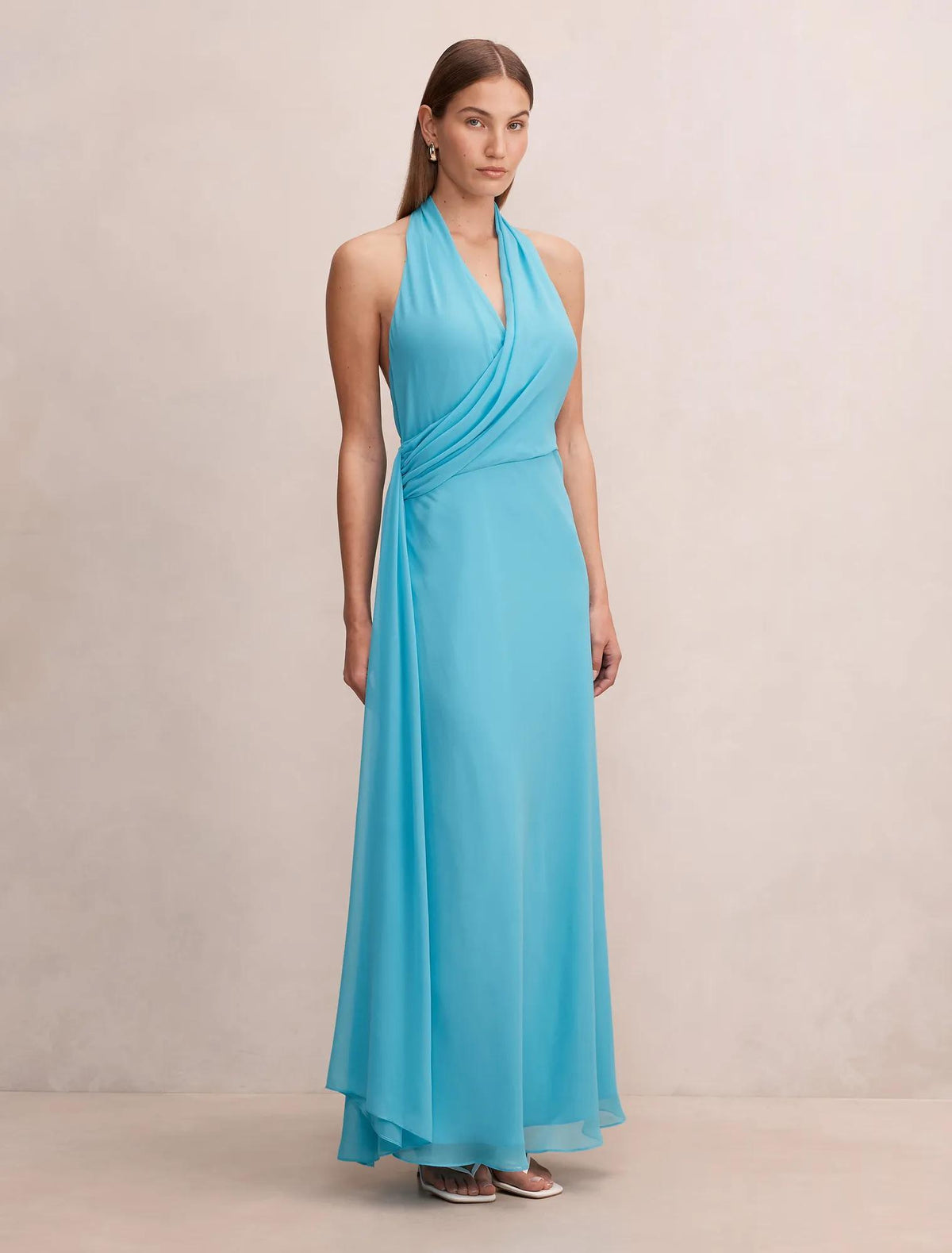 Rory Halter Drape Maxi Dress Blue Mist