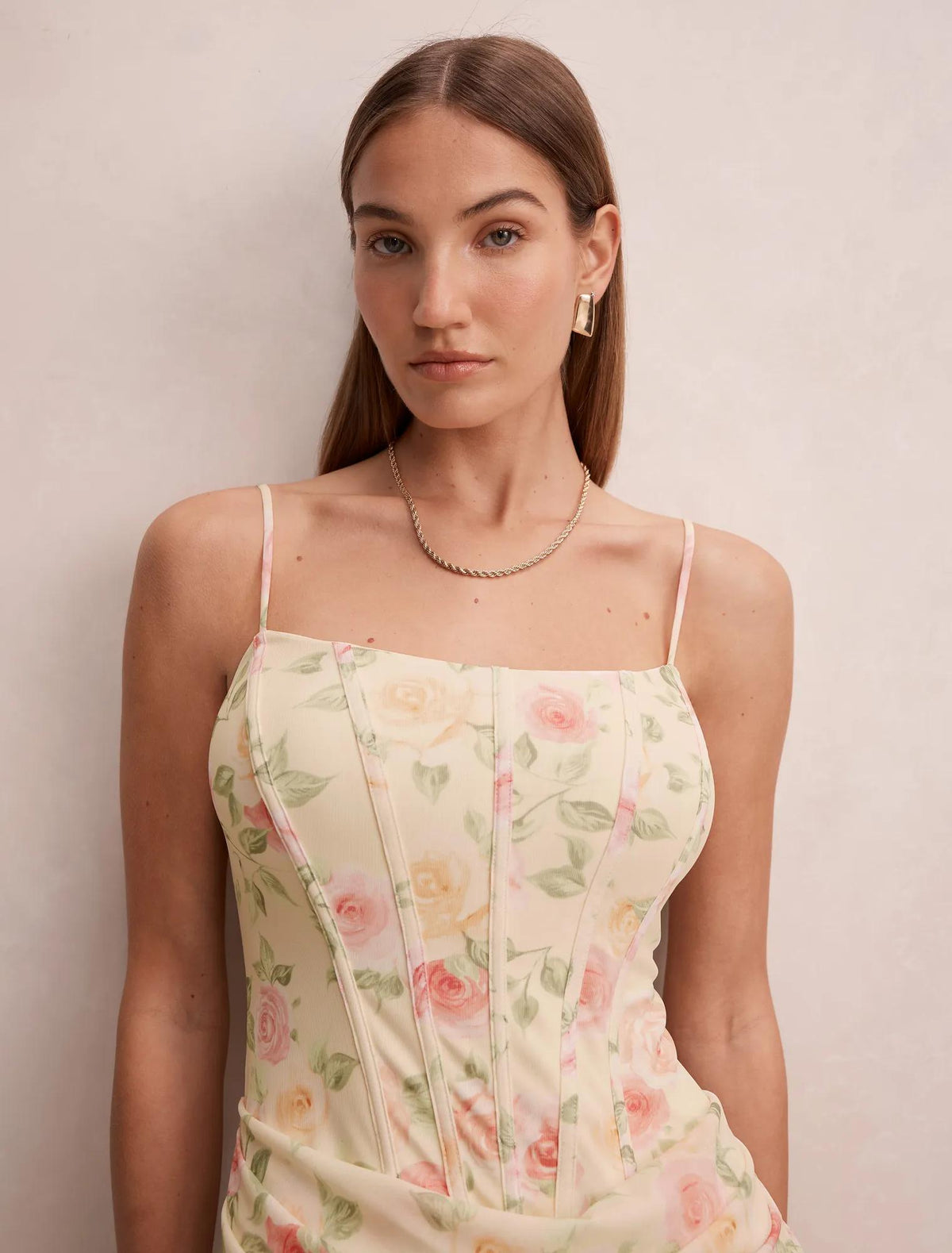 Maeve Corset Mesh Maxi Dress Lemon Palais Floral
