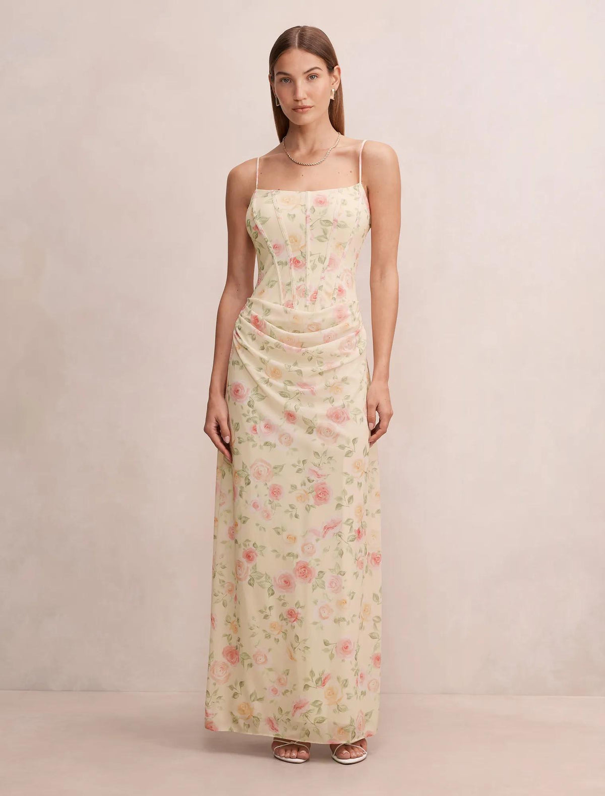Maeve Corset Mesh Maxi Dress Lemon Palais Floral