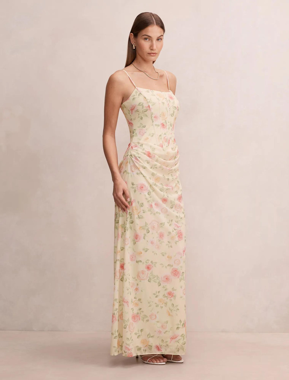 Maeve Corset Mesh Maxi Dress Lemon Palais Floral
