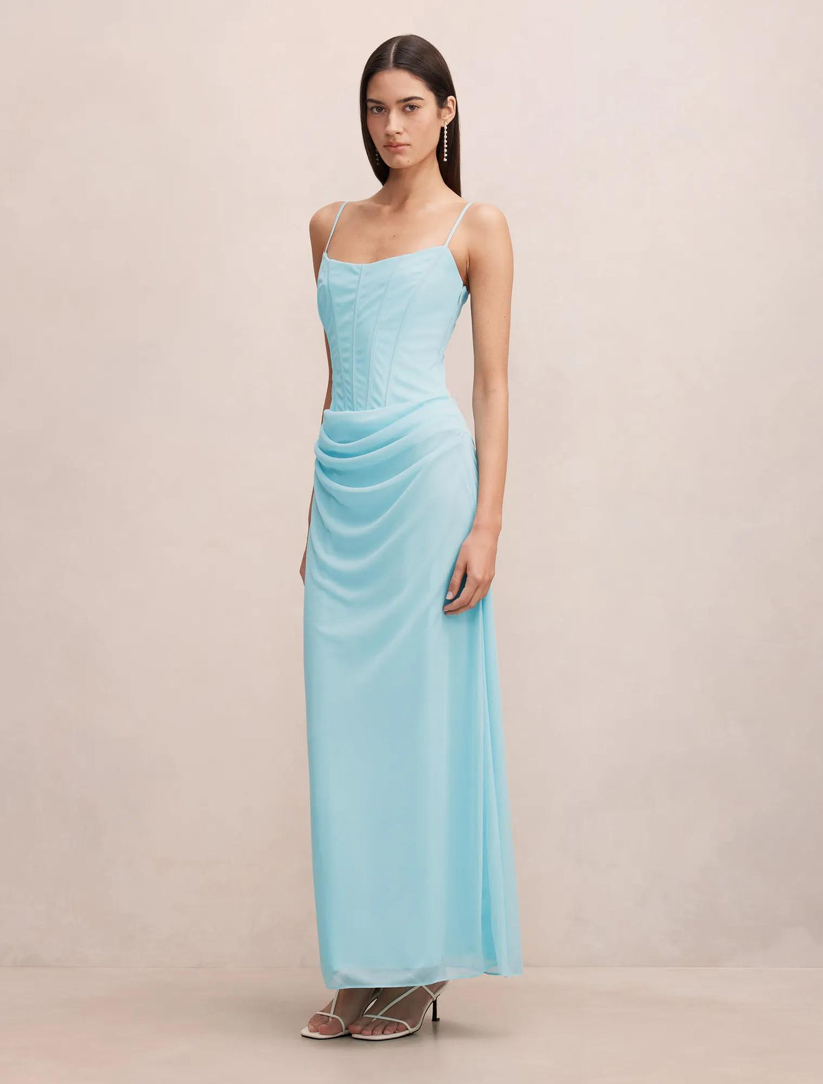 Maeve Corset Mesh Maxi Dress Atomic Blue
