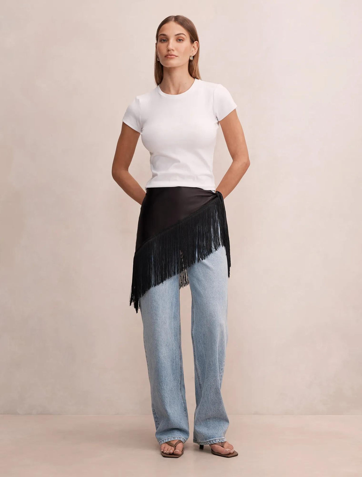 Olivia Lace Trim Waist Scarf Black