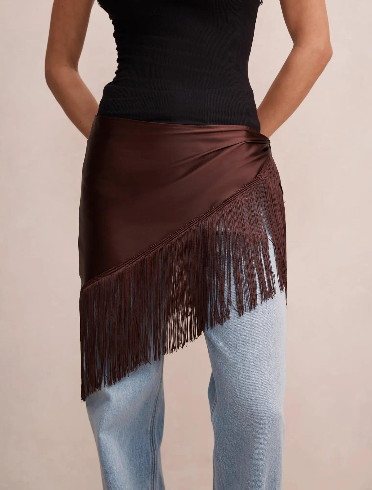 Olivia Lace Trim Waist Scarf Bitter Chocolate