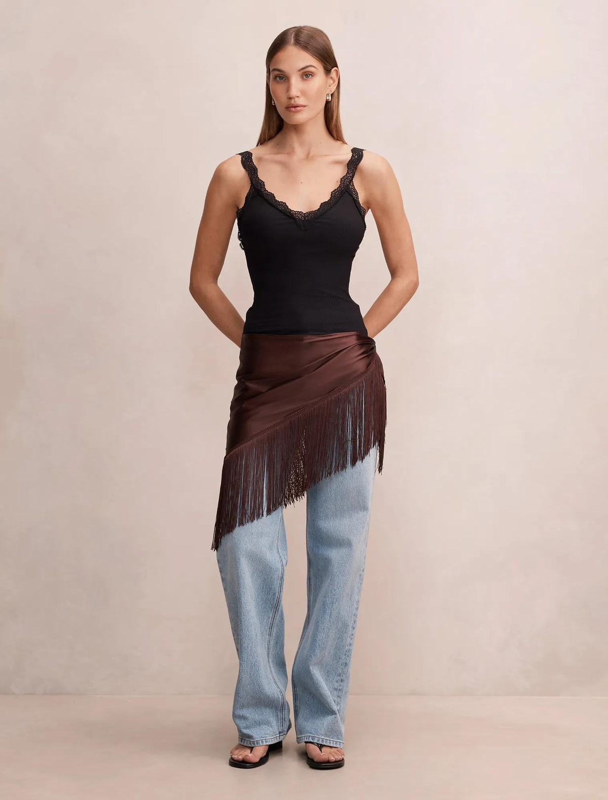 Olivia Lace Trim Waist Scarf Bitter Chocolate