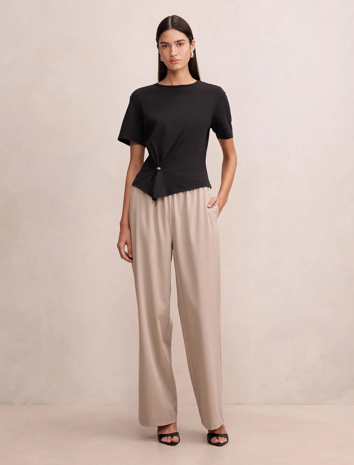 Ella Elastic Wide Leg Pant Neutral